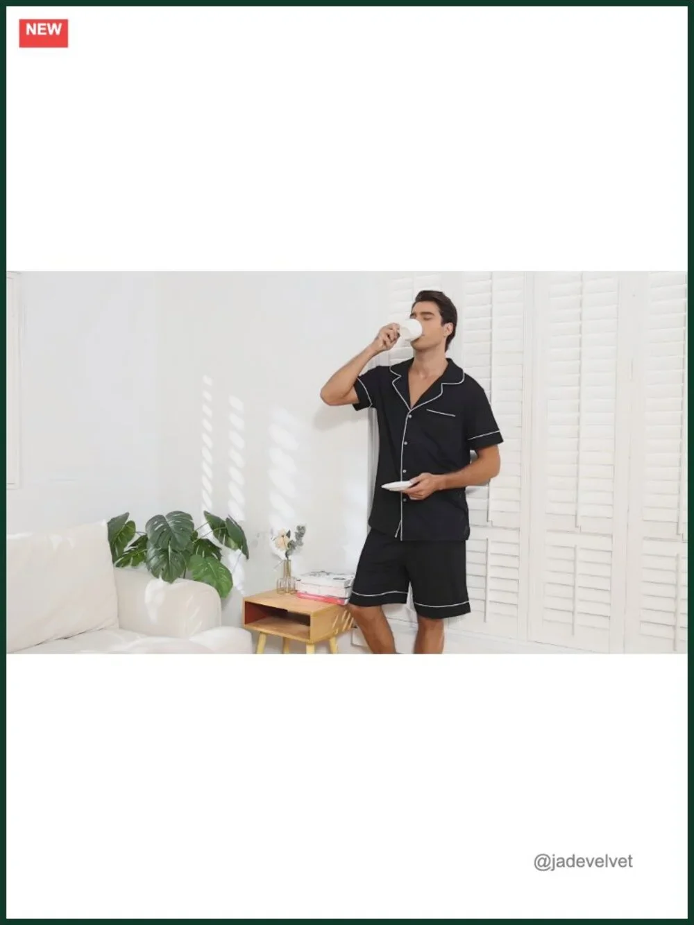 Men's Short Sleeve Pajama Set Classic Button Down Cotton Spandex Sleepwear